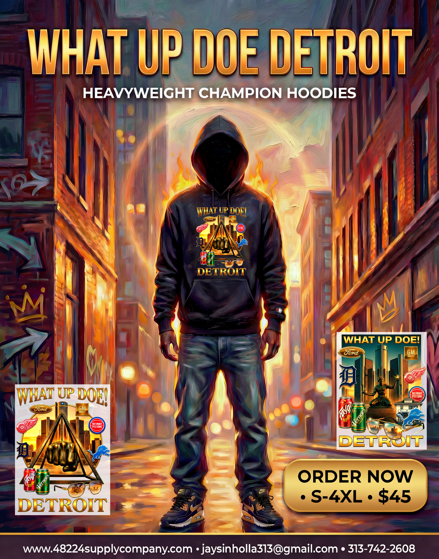WHAT UP DOE! DETROIT  UNISEX CHAMPION HOODIE